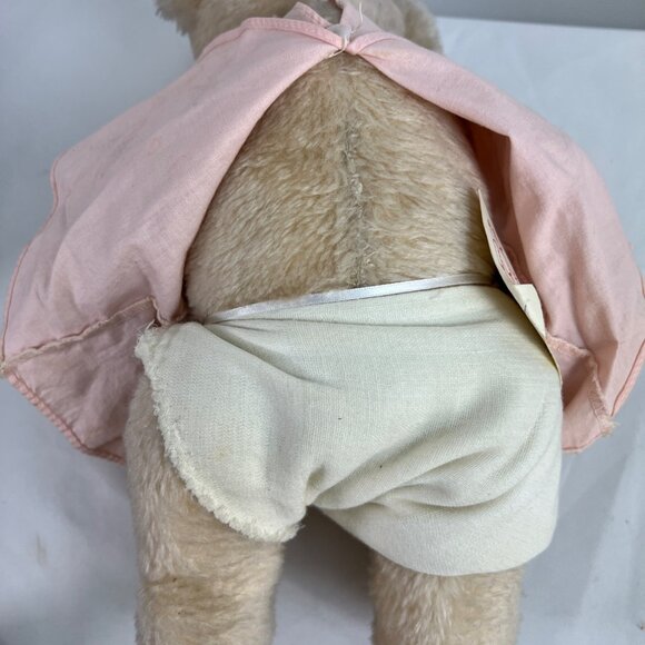 VTG articulated Teddy Bear In Pink Dress With Lace Movable Head Arms Legs Clara - Picture 5 of 8